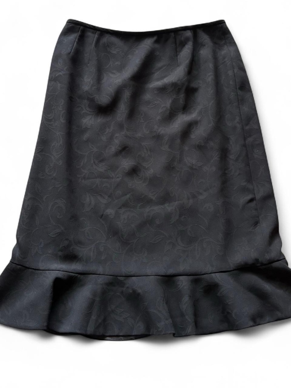 Le Suit Black A-Line Ruffle Hem Jacquard Skirt